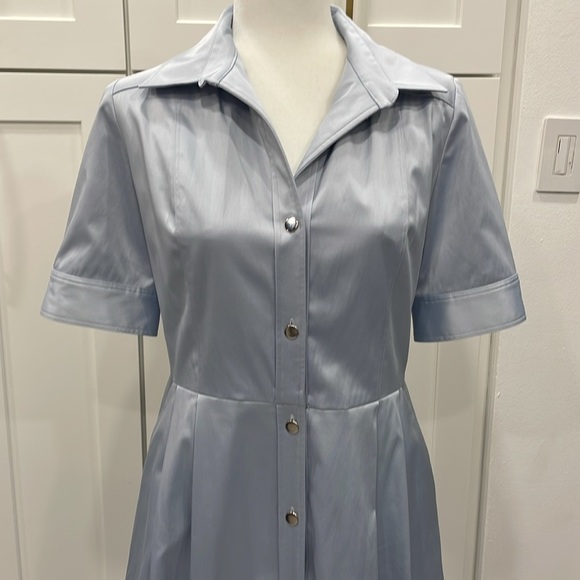 Ross Mayer Light Blue Satin Midi Button Up Dress Size 6 - Picture 2 of 16